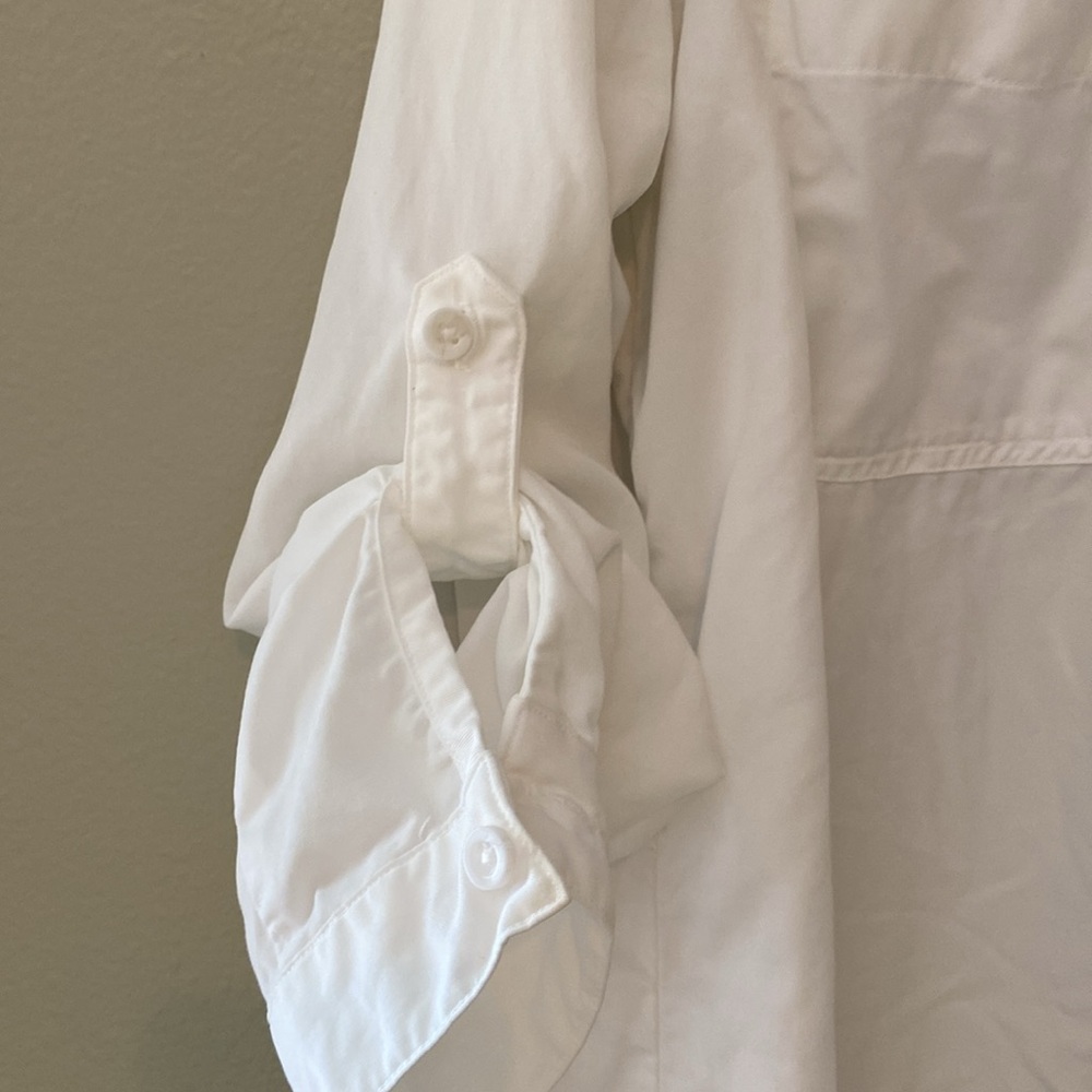 Side Stitch Los Angeles Button Front White Tunic with Roll Tab Sleeve Size XS - Picture 7 of 10